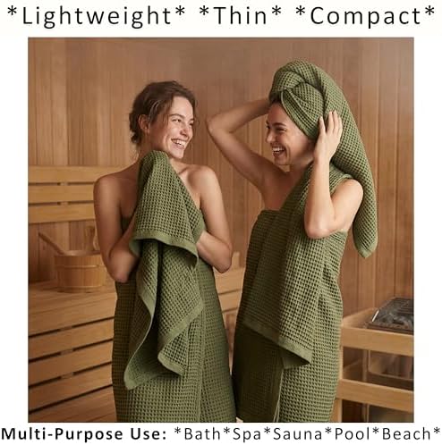 PÜSKÜL Natural 100% Turkish Cotton Waffle Towels Set of 4-Piece Khaki Green