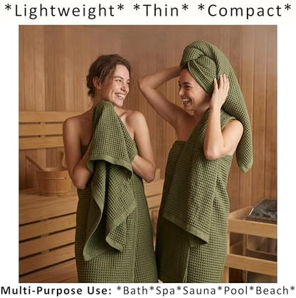 PÜSKÜL Natural 100% Turkish Cotton Waffle Towels Set of 4-Piece Khaki Green