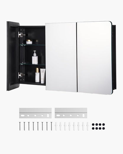 VEVOR Medicine Cabinet, 25.5 x 40 inch, Medicine Cabinet for Bathroom with Mirror, Aluminum Frame Bathroom Wall Cabinet, 4-Layer Adjustable Shelves, Recessed & Wall-Mounted Installation