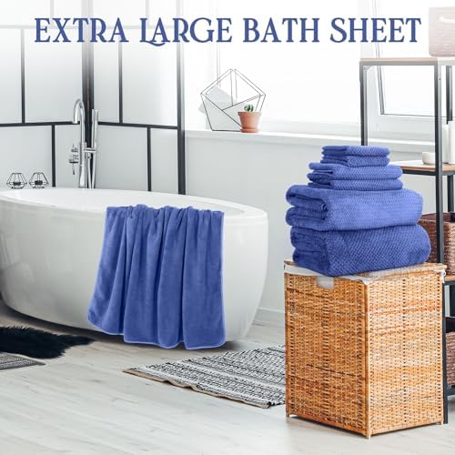 Peryiter 6 Pcs Bath Towel Set, Oversized Bath Sheet for Adults, Dark Blue