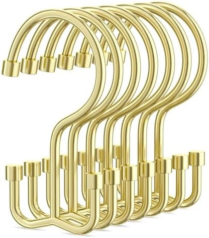 Goowin Shower Curtain Hooks, Shower Curtain Rings, Durable Gold Shower Curtain Hangers, Smooth Glide Double Hook Shower Curtain Hooks, Simple Shower Hooks for Shower Curtain, Gold, 24 Pack-Cylinders