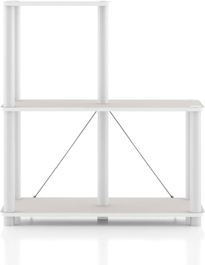 Homes: Inside + Out Apexa Modern 3-Cube Ladder Shelving Units, Collectibles Display Shelves, Easy Assembly Standing Shelf, Home Storage Organizer for Living Room, Bedroom, Office, Taupe Grey