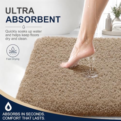 OLANLY Microfiber Bathroom Rugs 36x24, Ultra Soft Bath Mat, Dark Beige