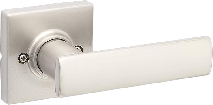 Kwikset Breton Dummy Door Handle, Single Sided Lever for Closets, French Double Doors, and Pantry, Satin Nickel Non-Turning Reversible Interior Push/Pull Lever, with Microban Protection
