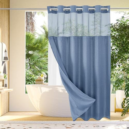 Gibelle No Hook Cloth Moonlight Blue Shower Curtain with Liner, 72x86