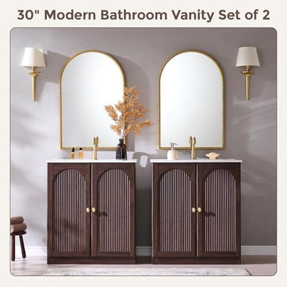 IFBUY 30 Inch Arched Bathroom Vanity with Sink, Fluted Design, Dark Walnut