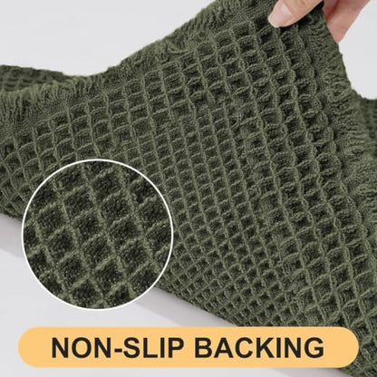 Waffle Bath Mat, Boho Woven Modern Bath Rug Absorbent Non Slip, Ultra Soft Bathroom Mats, Machine Washable Knit Bath Rugs with Herringbones for Bathroom, Bedroom, Kitchen, Shower, 36"x24", Dark Green