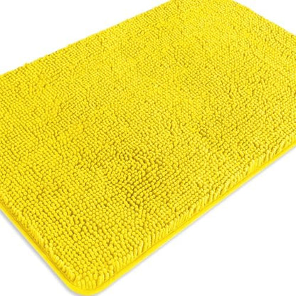 Yellow Bathroom Rug – Absorbent and Washable Bath Mat, Non-Slip, Thick Soft Chenille Bath Rugs for Bathroom Floor, Shower, Sink - 24" x 36"