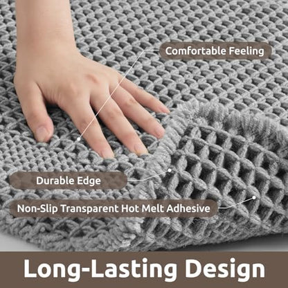 AMOAMI Waffle Bathroom Runner Rugs, Long Bath Mat Non Slip 24''x72'' Grey