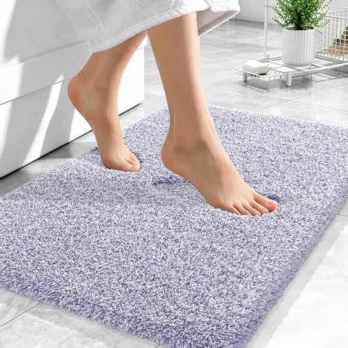 OLANLY Microfiber Bathroom Rugs 24x16, Quick Dry Mat, Lavender and White