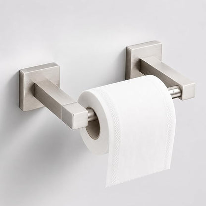 Toilet Paper Holder Wall Mount, Brushed Nickel Bathroom Toilet Paper Holder for SUS 304 Stainless Steel, Double Post Pivoting Square Toilet Paper Roll Holder for Bathroom RV Paper Towels for TP
