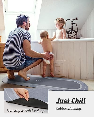 MontVoo Bath Mat Runner - Long Non Slip Absorbent Quick Dry Thin Bath Rug for Bathroom Floor Mat - Rubber Backed - Stain Resistant - Easy Care - Blue 17"x59"