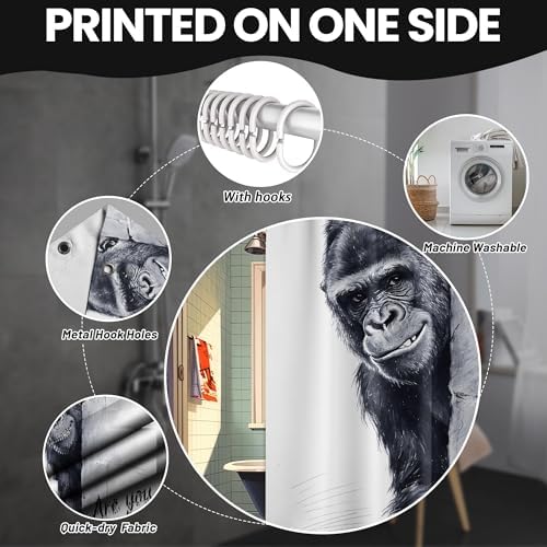 Extra Long Shower Curtain Funny Gorilla Clawfoot Tub, 108 x 72 in