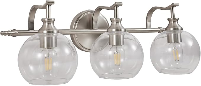ANDY STAR 3 Light Bathroom Vanity Light, Brushed Nickel Bathroom Light Fixture, Modern Wall Sconces with Globe Clear Glass Shade, Wall Mounted Bathroom Light Over Mirror for Living Room, Foyer