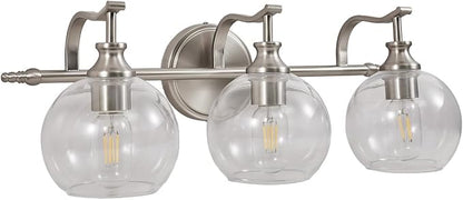 ANDY STAR 3 Light Bathroom Vanity Light, Brushed Nickel Bathroom Light Fixture, Modern Wall Sconces with Globe Clear Glass Shade, Wall Mounted Bathroom Light Over Mirror for Living Room, Foyer