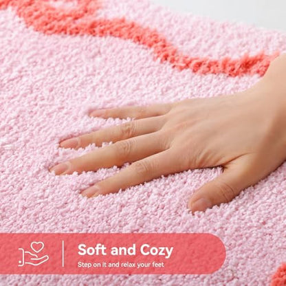 TRUEDAYS Pink Bow Bathroom Rugs, Cute Bow Bath Mat, 32 * 20 Inch