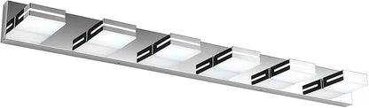 SineRise LED Modern Bathroom Vanity Light Fixtures (6-Light, 48-Inch, Dimmable), Chrome Modern Acrylic Bathroom Wall Lighting Fixtures Over Mirror (Cool White 6000K)