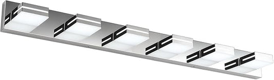 SineRise LED Modern Bathroom Vanity Light Fixtures (6-Light, 48-Inch, Dimmable), Chrome Modern Acrylic Bathroom Wall Lighting Fixtures Over Mirror (Cool White 6000K)
