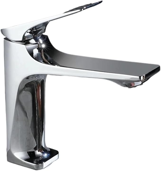 Brass Core Modern Bathroom Sink Faucet Single Handle Deck Mounted Wash Basin Water Tap Hot and Cold Mixe(Black)