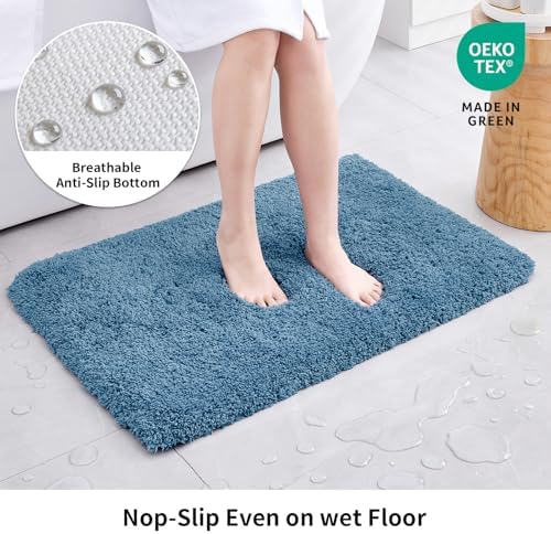 Disolla Blue Bathrom Runner Rug 24x70 - Extra Large Soft Plush Bath Mat, Thick Long Non-Slip Shaggy Floor Mat, Ultra-Absorbent for Master Bathroom Vanity