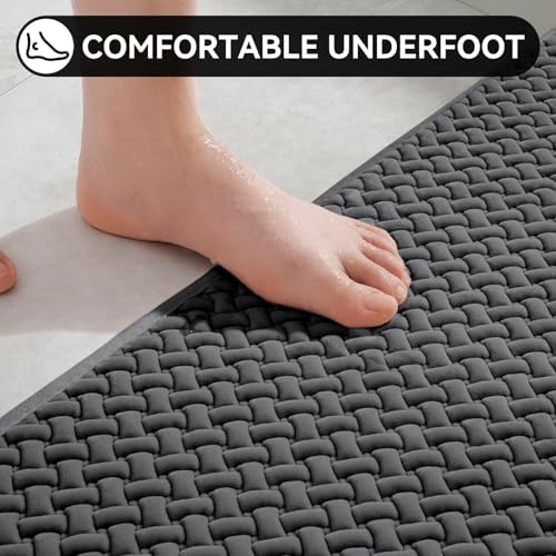 YDKGL Bathroom Rugs Non Slip, Foam Weave Texture Bath Mat, Grey 16x24