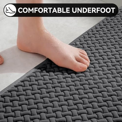 YDKGL Bathroom Rugs Non Slip, Foam Weave Texture Bath Mat, Grey 16x24