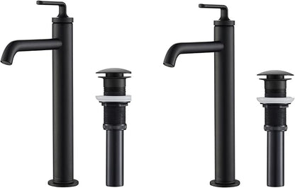 KRAUS Ramus Single Handle Vessel Sink Bathroom Faucet with Pop-Up Drain in Matte Black, KVF-1220MB-2PK