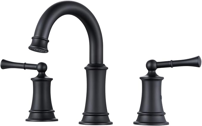 Black Bathroom Faucet, 8 Inch Bathroom Sink Faucet with Pop-up Drain Assembly, Widespread Bathroom Faucet with cUPC Supply Lines for Vanity, Lavatory RV Farmhouse Sink(L2304-BK)