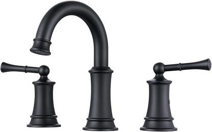 Black Bathroom Faucet, 8 Inch Bathroom Sink Faucet with Pop-up Drain Assembly, Widespread Bathroom Faucet with cUPC Supply Lines for Vanity, Lavatory RV Farmhouse Sink(L2304-BK)