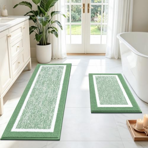 Pauwer Bathroom Rugs Sets 2 Piece, Plush Non Slip Bath Mats, Green