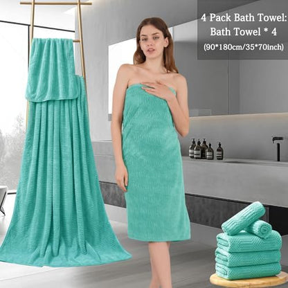 Ycosy 4 Pack Extra Large Microfiber Bath Towels Set,35x70 inches,600GSM,Less Lint Highly Absorbent Super Soft & Quick Dry,Oversized Bath Towels,Perfect for Bathroom Gym Pool,Teal Blue