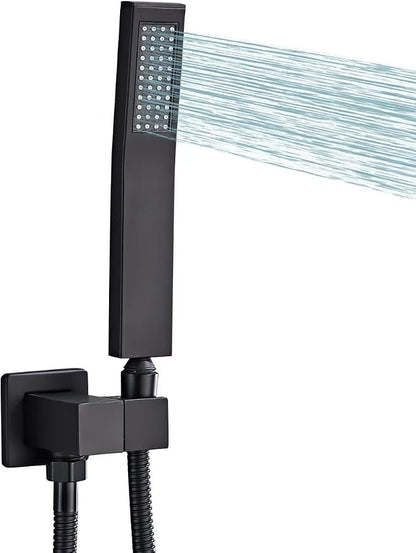 Handheld Shower Head，High Pressure Black Shower Head,Water Saving Detachable Shower Wand with Solid Brass Body and 5 ft Flexible Hose, Easy to Clean and Durable