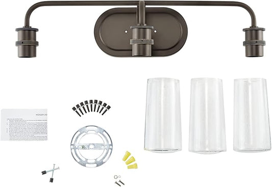 KICHLER Braelyn 24" 3 Light Vanity Light with Clear Seeded Glass Olde Bronze®