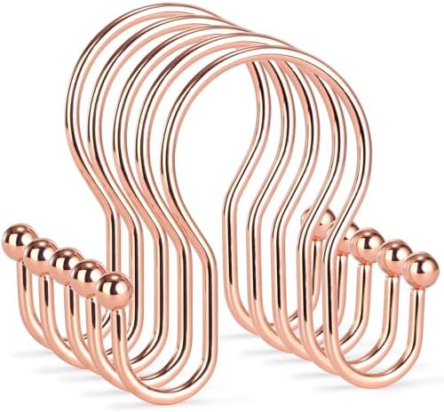 Goowin Shower Curtain Hooks, 12 Pcs Shower Curtain Rings, Stainless Steel Shower Curtain Hangers, Metal Shower Curtain Hooks Rings Rust Proof, Minimalist Shower Hooks for Shower Curtain, Rose Gold