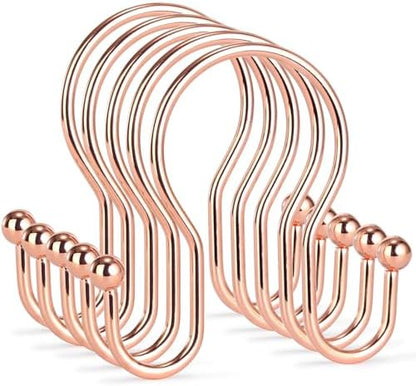 Goowin Shower Curtain Hooks, 12 Pcs Shower Curtain Rings, Stainless Steel Shower Curtain Hangers, Metal Shower Curtain Hooks Rings Rust Proof, Minimalist Shower Hooks for Shower Curtain, Rose Gold