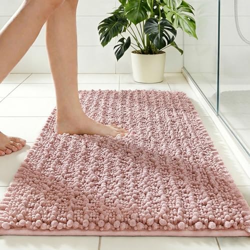 Disolla Pink Bath Mat 24x36 Inch - Luxury Chenille Bathroom Rug, Extra Soft Shaggy Plush Absorbent Mat, Non-Slip Washable Rug for Bathtub, Shower and Bedside