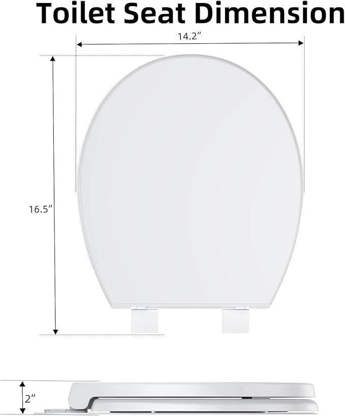 17" Round Toilet Seat with Quiet-Close Lid, Soft Close Slow Close Cover, Quick-Release for Easy Cleaning, Full Flat White, Quick-Attach Hardware & Grip-Tight Bumpers