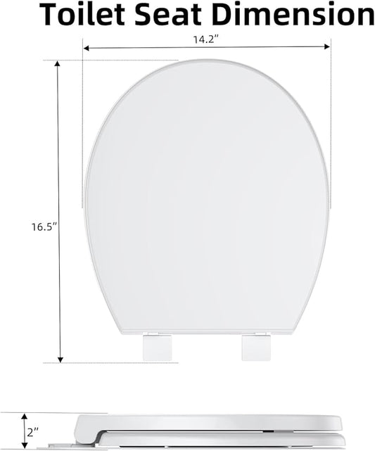 17" Round Toilet Seat with Quiet-Close Lid, Soft Close Slow Close Cover, Quick-Release for Easy Cleaning, Full Flat White, Quick-Attach Hardware & Grip-Tight Bumpers