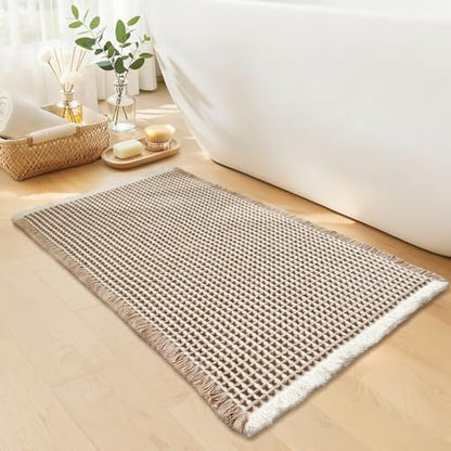 Waffle Bath Mat, Boho Bathroom Rugs Non Slip Washable, 24" x 36"