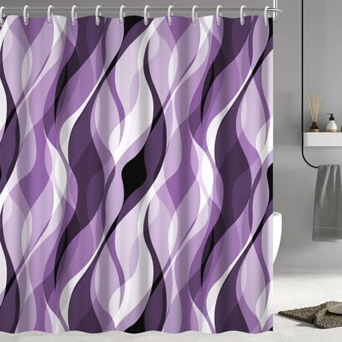 Purple Striped Shower Curtain Extra Wide 108x72 inch 18 Hooks