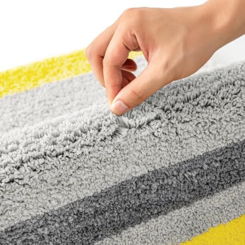 MIULEE Yellow Grey Bathroom Rug 16 * 48 Inch, Soft Thick Microfiber Striped Bath Mat, Non Slip Fluffy Plush Machine Washable Quick Dry for Bathroom Decor, Floor Tub and Shower
