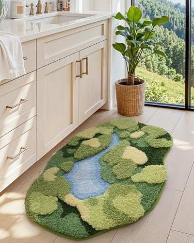 DEXI Cute Moss Bath Mat, Green Oval Bathroom Rugs, 55x39