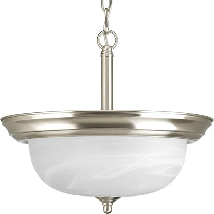 Progress Lighting 2-Light Ceiling Light, Semi-Flush Mount or Hanging Ceiling Light Fixture for Interior Kitchen Lights or Hallway, 13-3/16" by 11-5/16", Brushed Nickel, Alabaster Glass Shade