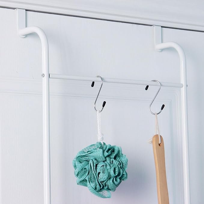 Over The Door Bathroom Hanging Organizer Shelf， Towel Rack for Bathroom, 4 Tier Towel Hanger for Glass Shower Wall or Shower Door (Frameless or Frame to 2") Stylish,White