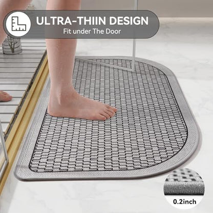 YDKGL Half Circle Bath Mat, Non Slip Thin Bathroom Rugs, Grey 16x24
