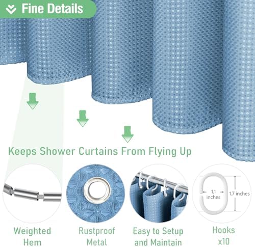 Dynamene Stall Waffle Shower Curtain 256 GSM Heavy 54"x72" Moonlight Blue