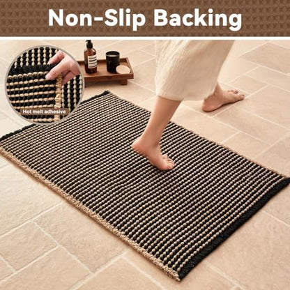 Triohero Waffle Bath Mat, Boho Bathroom Rugs Non Slip, 20x30 Black & Khaki