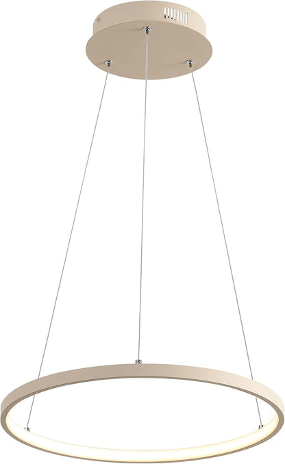 JONATHAN Y 15.75" Beige Modern Integrated LED Pendant Light, Dimmable Round Hoop Chandelier for Kitchen Island, Dining Room, Adjustable Height Metal Hanging Light (JYL7202H)