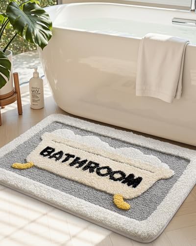 DEXI Bathroom Rugs Non Slip Washable, 24x16 Cute Bath Mat, Gray and Beige