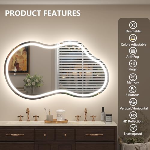 60x32 Inch Irregular LED Bathroom Mirror with Lights